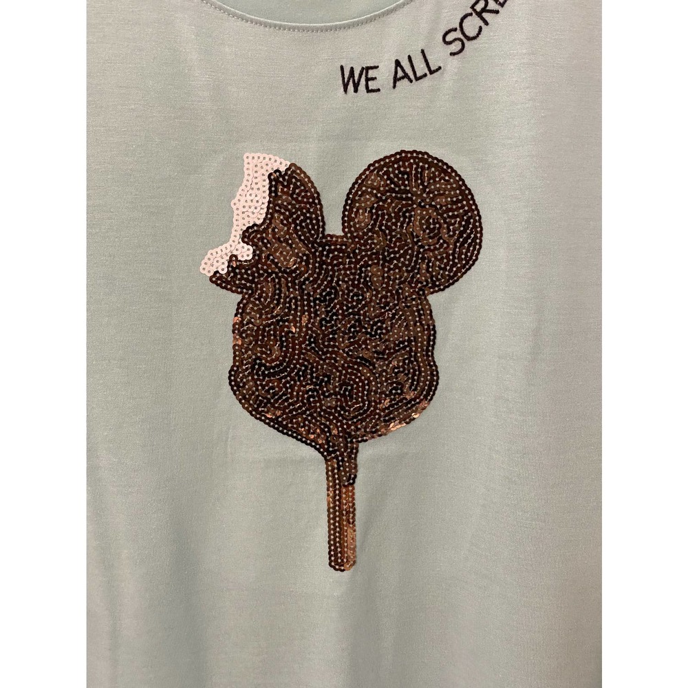 Disney Parks Mickey bar ice cream teal sequin short sleeve shirt size medium - Picture 2 of 4